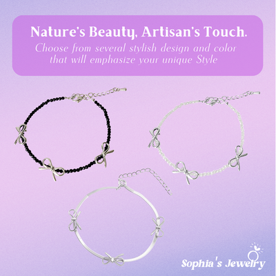 Flora | Delicate Bow Ribbon Charms | Silver Bracelet