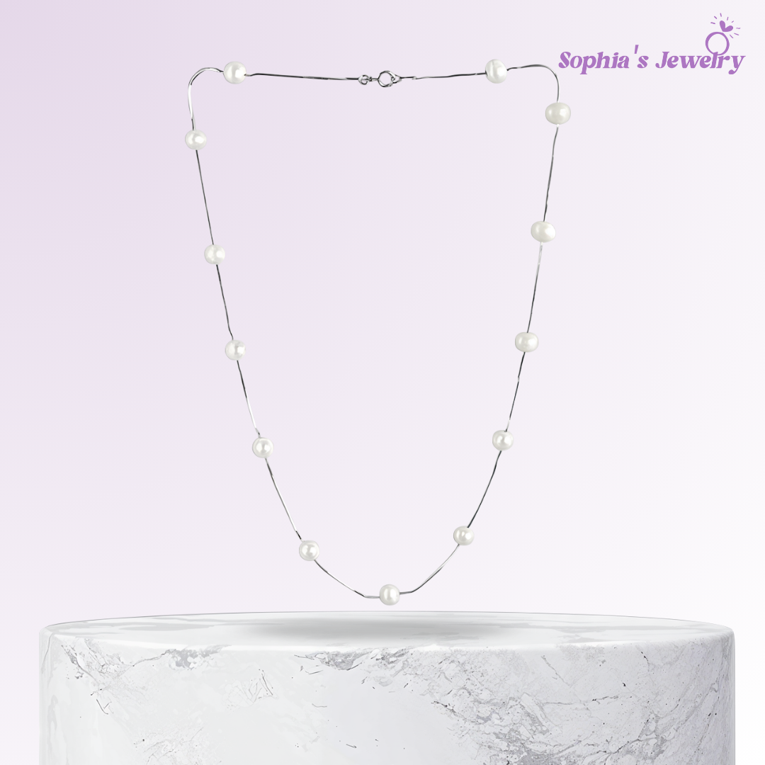 Elise | Minimalist Chic Floating Pearl | Silver Necklace