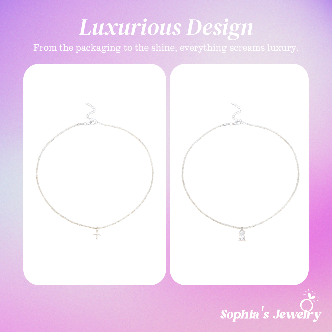 RadianceDuo | Square and Cross Zirconia Pendants | Silver Necklace