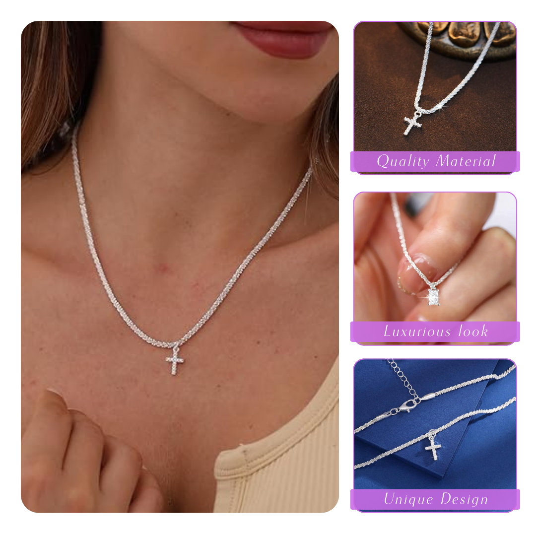 RadianceDuo | Square and Cross Zirconia Pendants | Silver Necklace