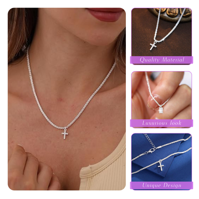 RadianceDuo | Square and Cross Zirconia Pendants | Silver Necklace